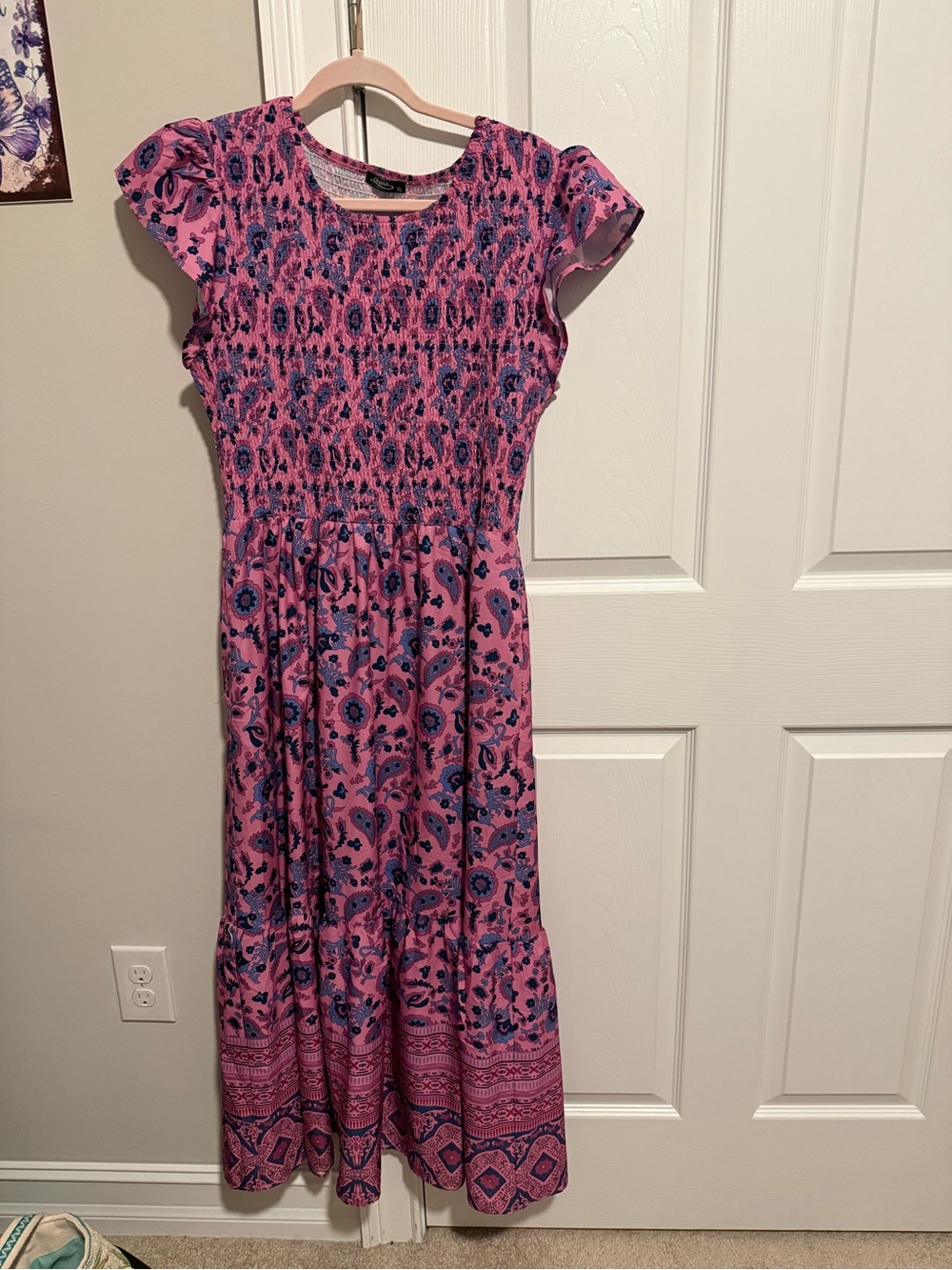 Elan Pink and Blue Printed Maxi Dress